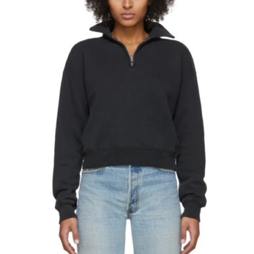 RE/DONE by Hanes 70s Half-Zip Sweatshirt Pullover Washed Black